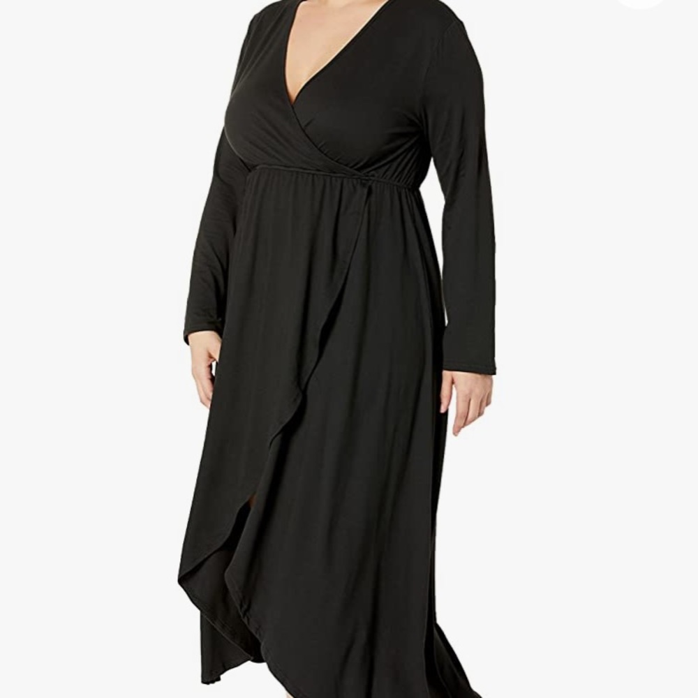Black Wrap Maxi Dress with Long Sleeves